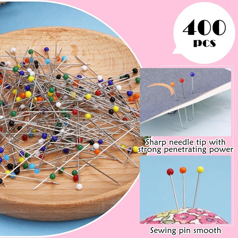 Kogyxe 400pcs Sewing Pins, 1.5inch Straight Pins for Fabric, Multicolor Pearlized Ball Head Pins with Pin Cushion and Other Sewing Accessories for Dressmaker, Jewelry DIY Decoration and Project - Image 3